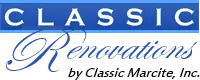 Classic Marcite logo featuring the text 'CLASSIC Renovations by Classic Marcite, Inc.' in blue and black, representing the pool renovation services offered in Jacksonville, FL.