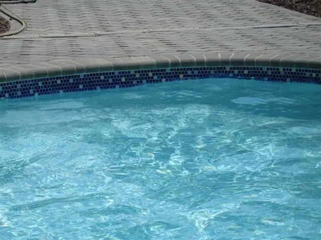 Blue pool with a dark waterline tile band