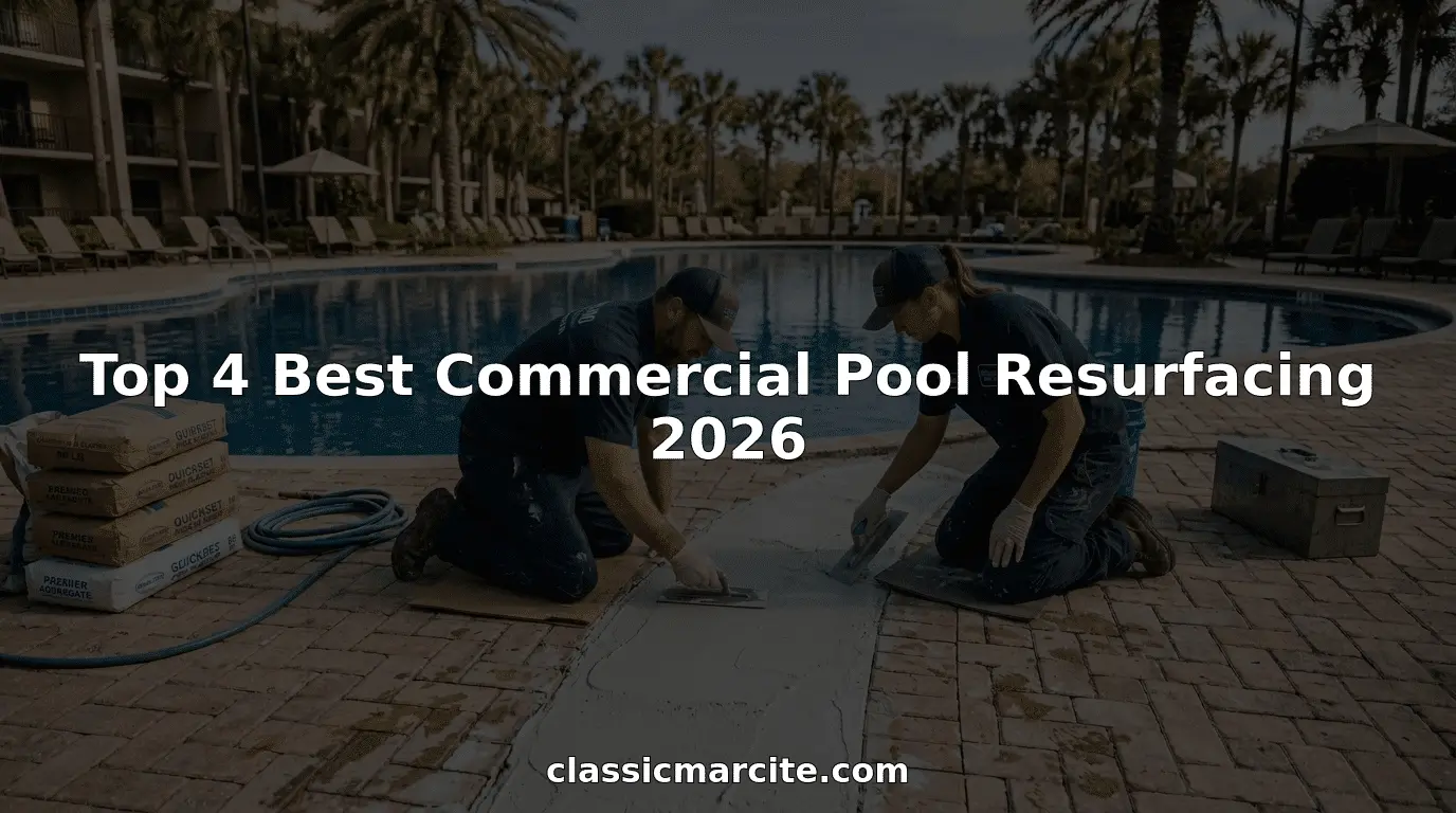 Technicians resurfacing commercial hotel pool
