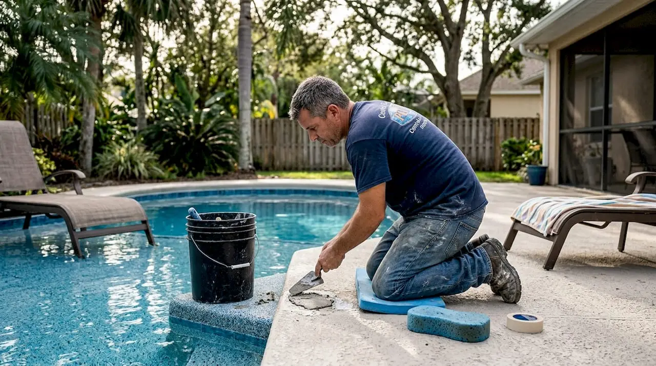 Technician resurfaces residential Florida pool