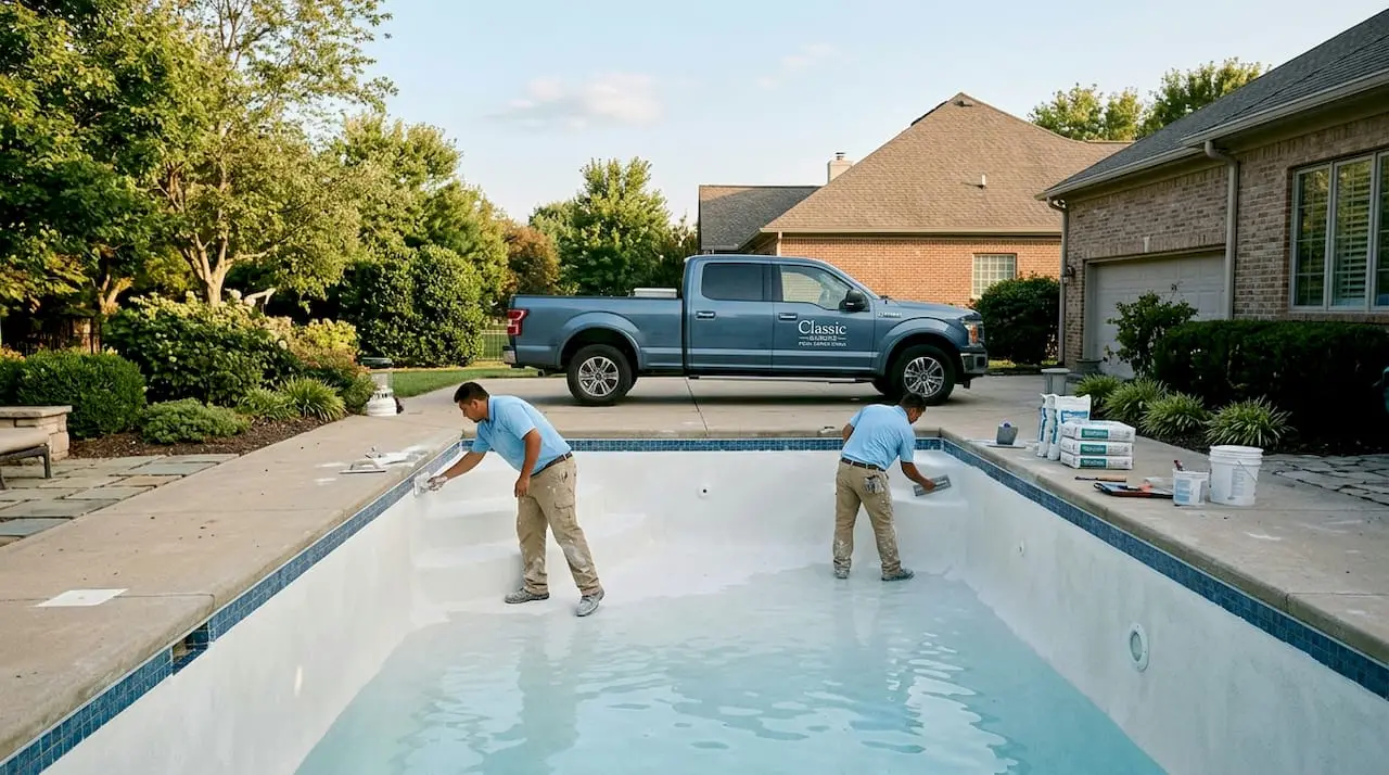 Manager reviews pool inspection checklist by pool