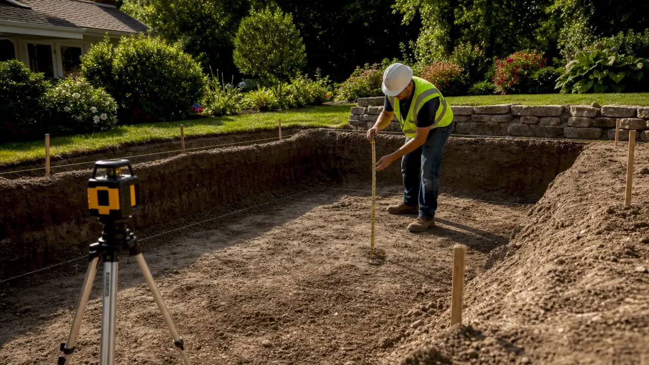 Homeowner inspecting pool excavation site