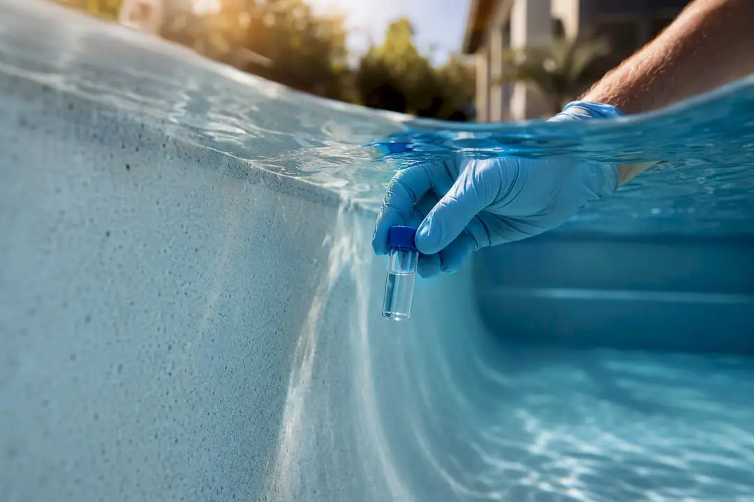 Pool water meeting plaster surface