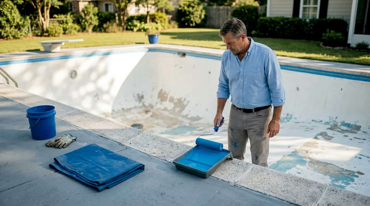 Homeowner prepping for pool repaint project