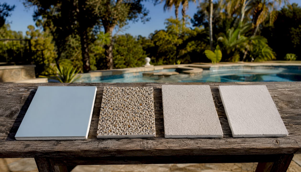 Close-up of various pool surface texture samples