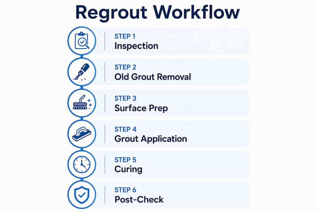Infographic outlining pool tile regrout steps