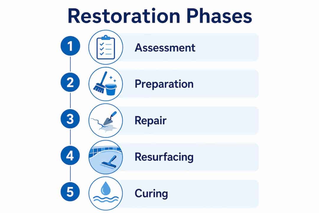 Infographic showing pool deck restoration phases