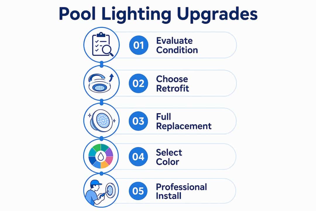 Infographic showing steps for pool lighting upgrades