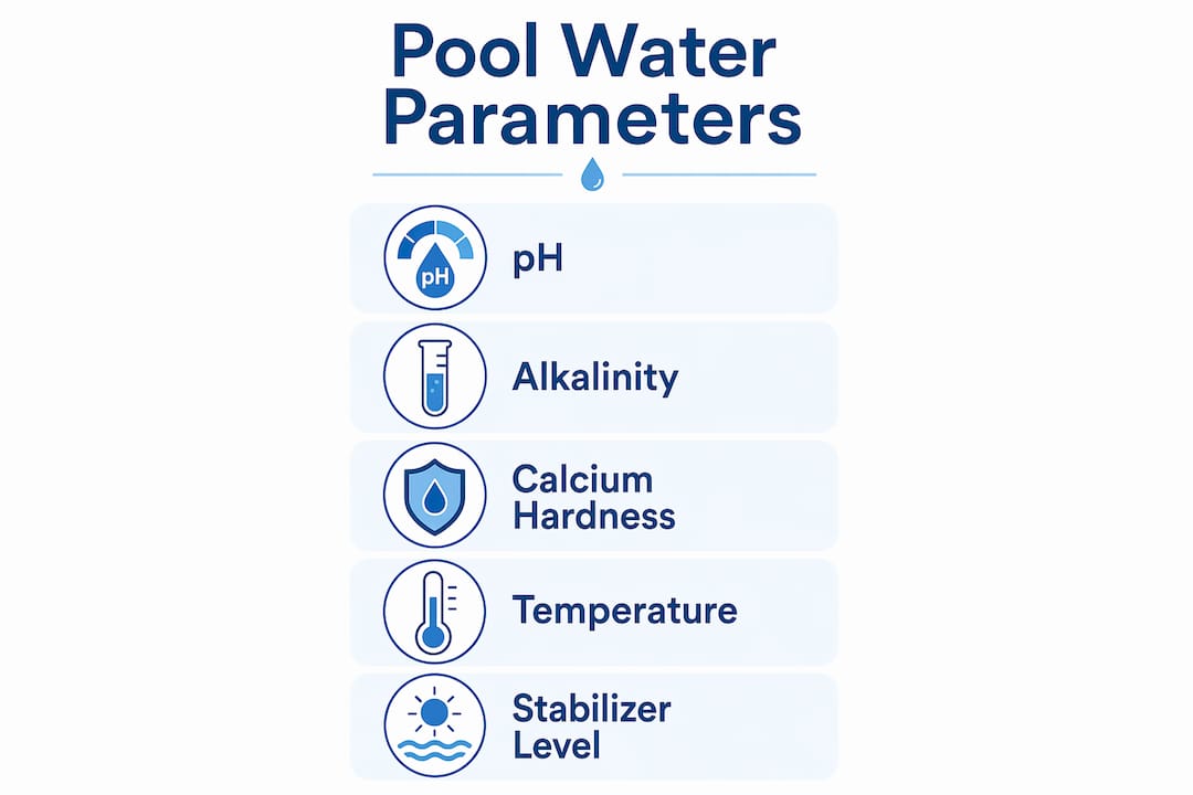 Infographic showing key pool water balance parameters