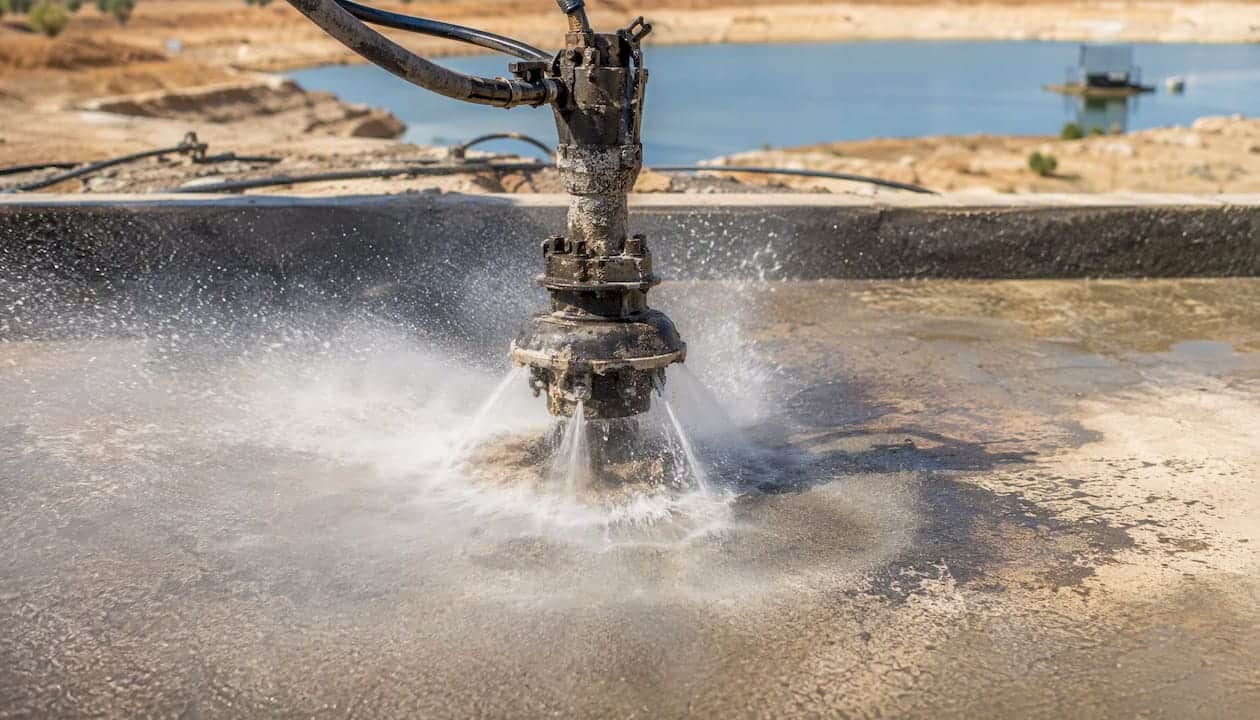 Close-up of rotating hydroblasting nozzle in action