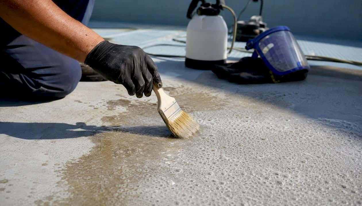 Acid etching on concrete surface close-up