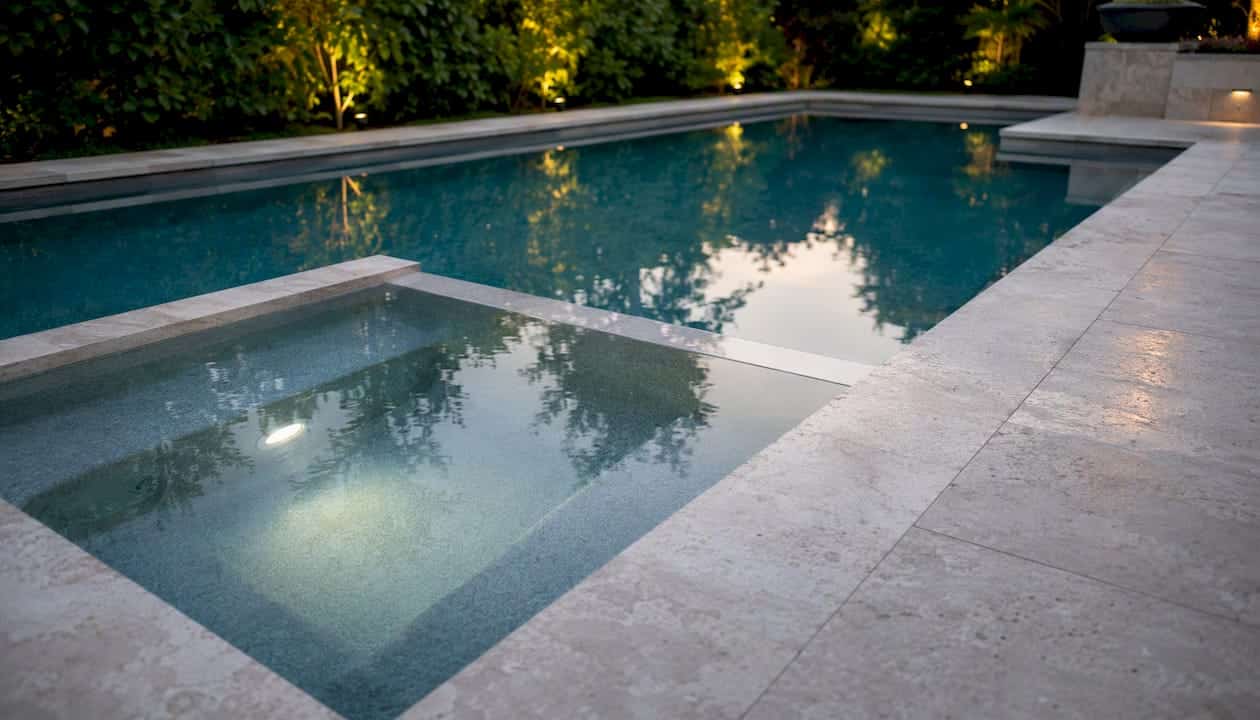 Flush-level integrated spa water transition