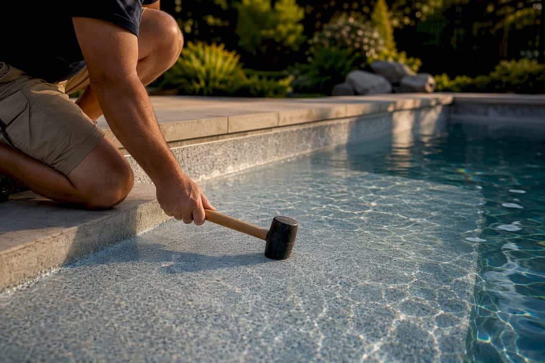 Hand tapping pool plaster surface to check bonding