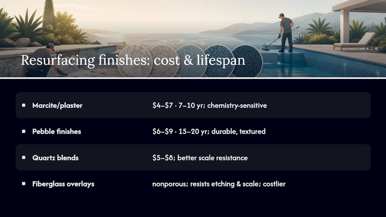 Comparison chart of pool resurfacing finish types
