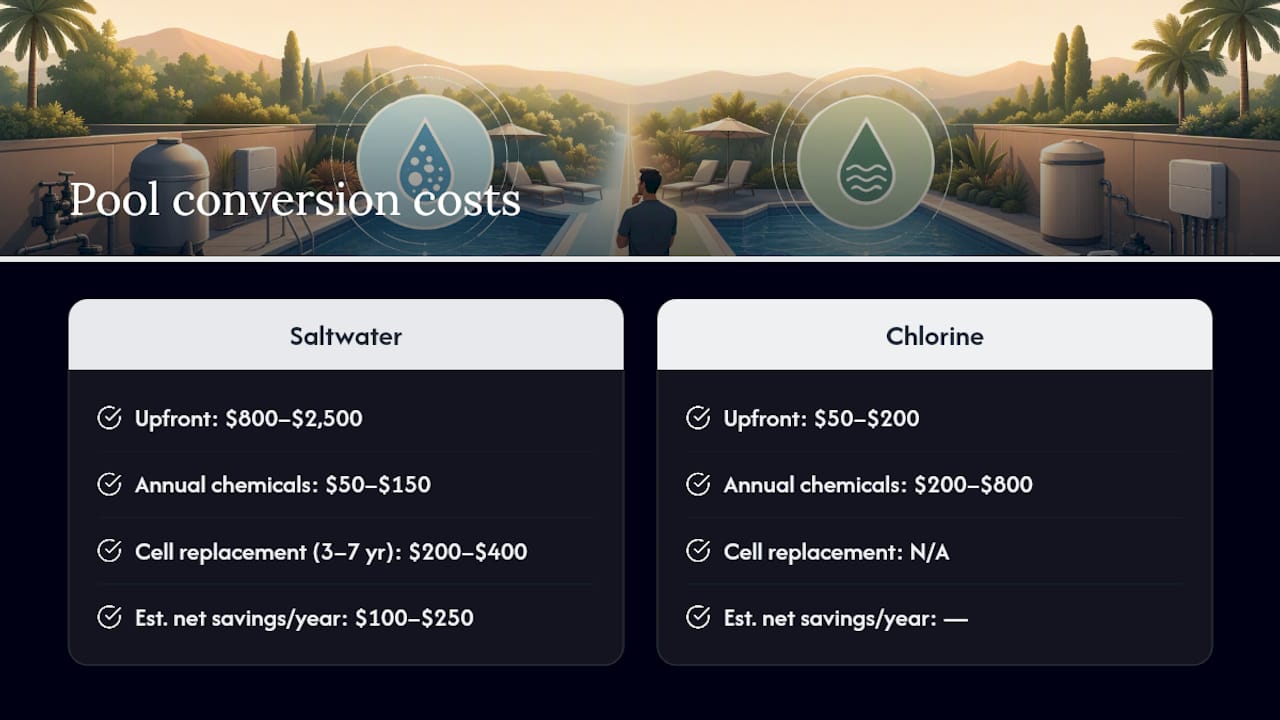 Cost comparison diagram of saltwater and chlorine pools