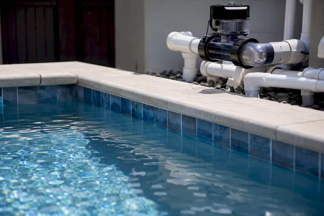 Salt chlorine generator cell near pool edge