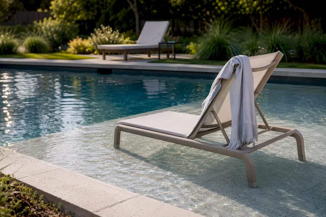 Close-up of tanning ledge sized for outdoor lounge chair