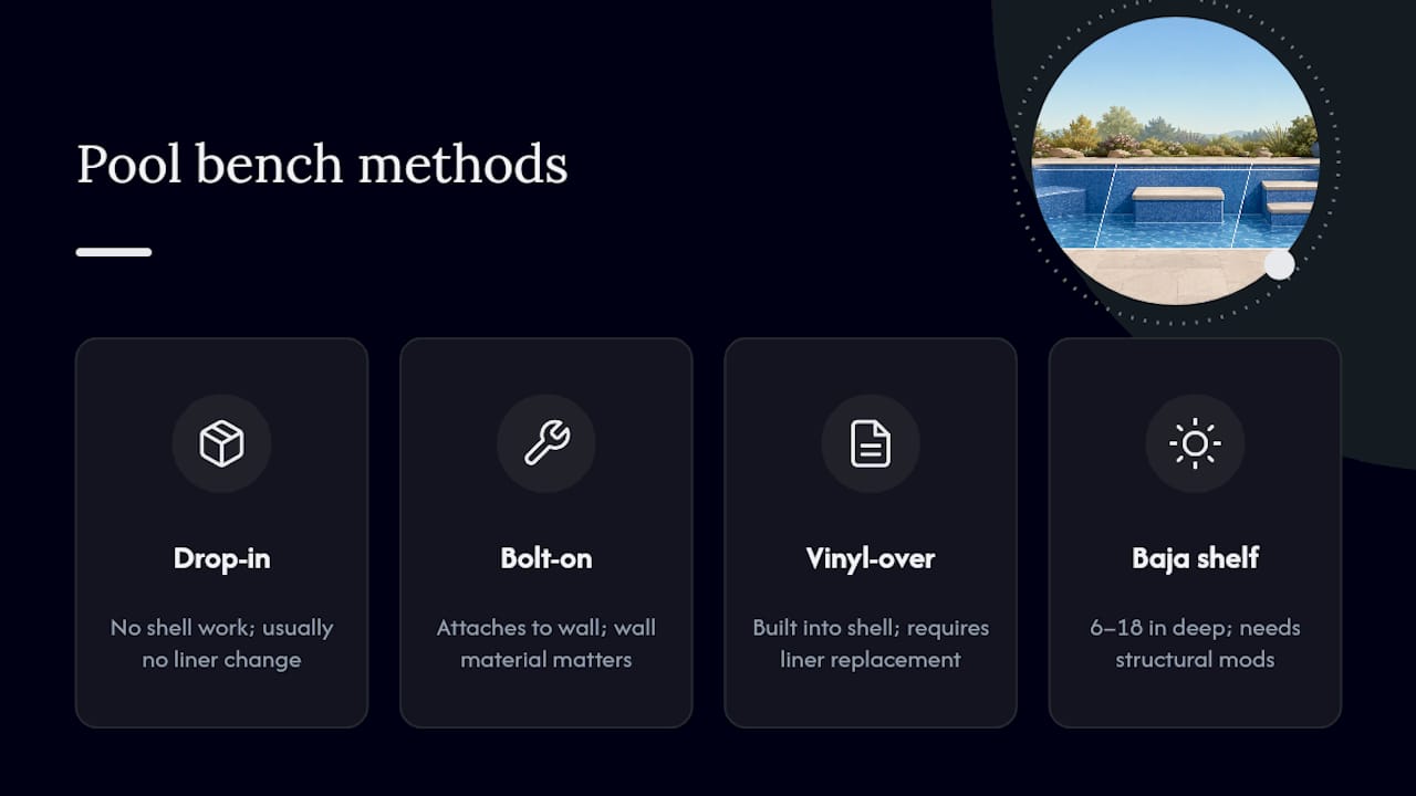 Four vinyl pool bench installation methods